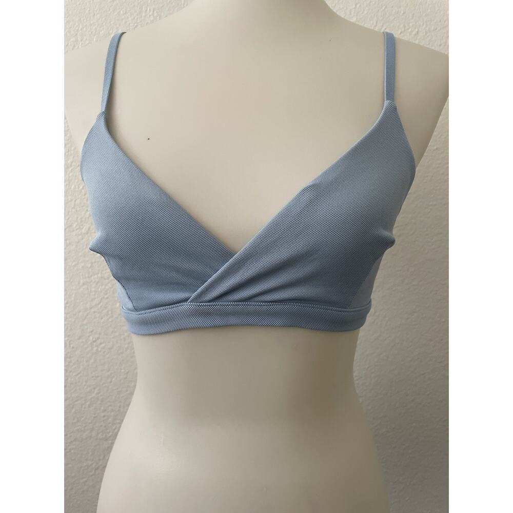 COS Bikini Top Womens 8 Light Blue Excellent Wrap Front Textured Swim - Picture 2 of 11